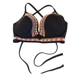 Women’s Black Embroidered 34 DD Bikini Top